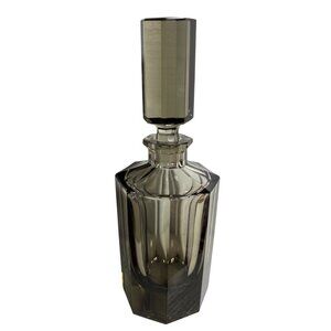 Decanter With Faceted Stopper Smoky Gray Glass MCM 10" Octagonal Heavy Vintage
